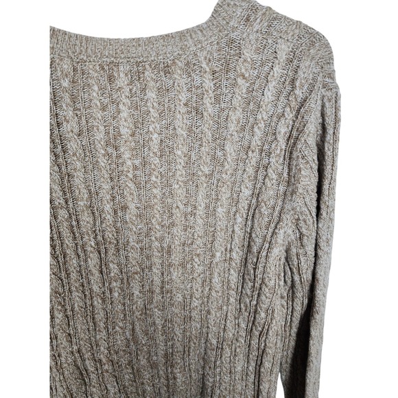 Croft & Barrow Women's Cable Knit V-Neck Sweater Size L Long Sleeve Beige Cotton - Picture 6 of 8